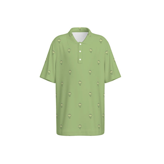 Green Lotus Flower Polo Collar Jersey