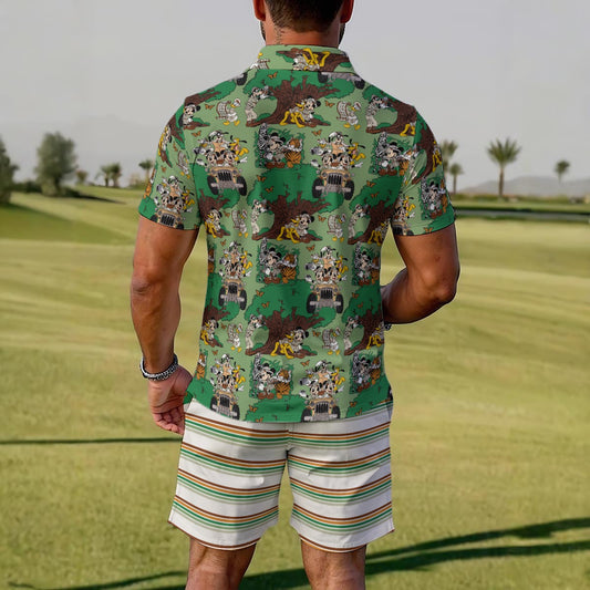 Green Safari & Stripe Men's Polo Sportswear Set