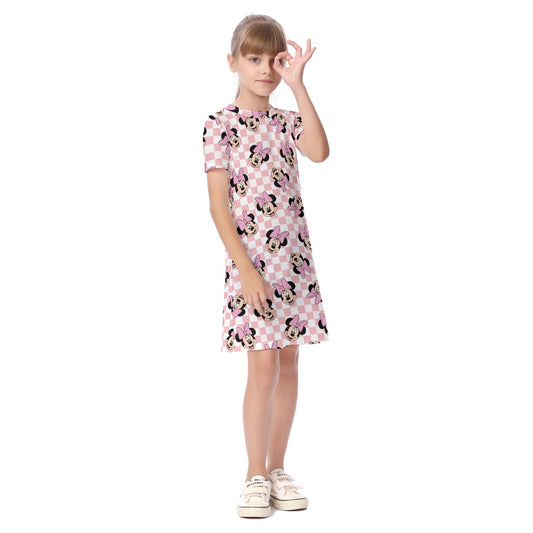 Checkered Minnie Kid's Short Sleeve Dress