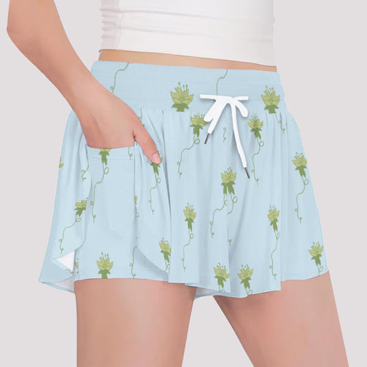 Blue Lotus Flower Girls' Sports Culottes