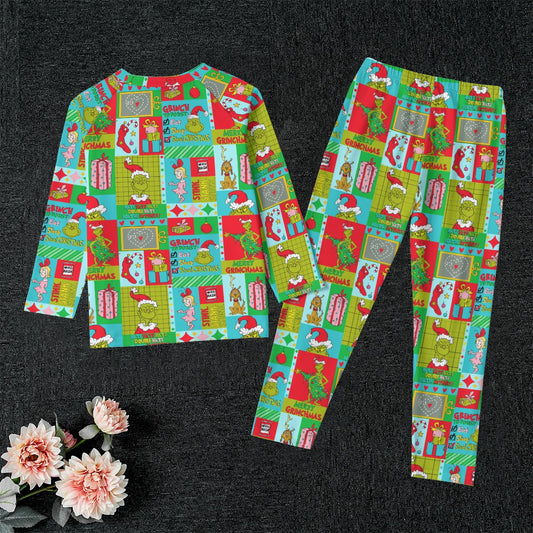Mean One Patchwork Kid's Raglan Sleeve Pajama Set