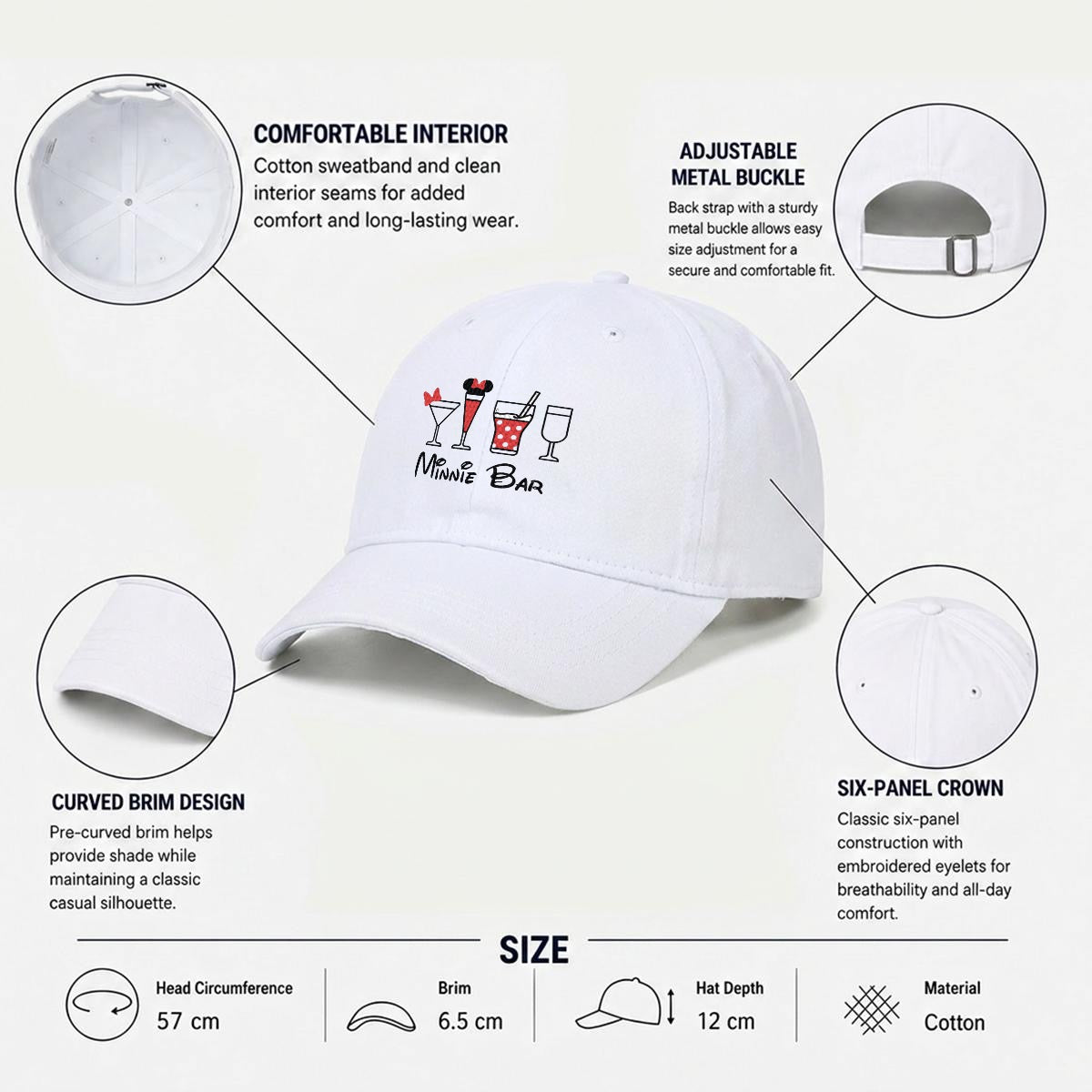 Minnie Bar Embroidered Soft-Crown Flat Cap