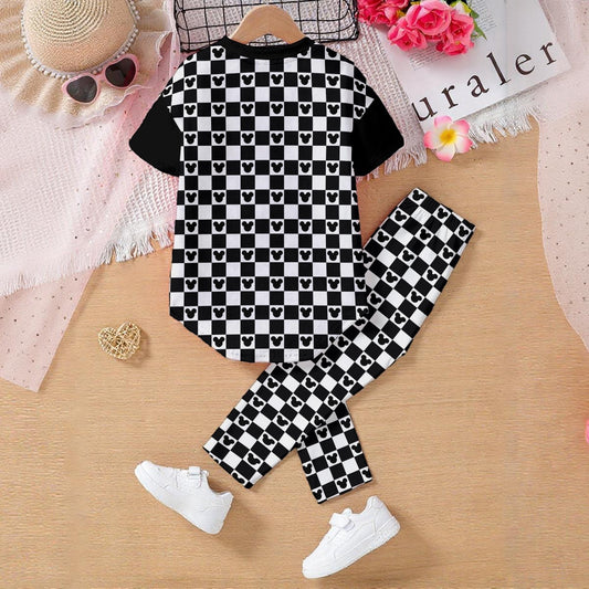 B&W Checkered MM Kids' Casual Top and Pants Set