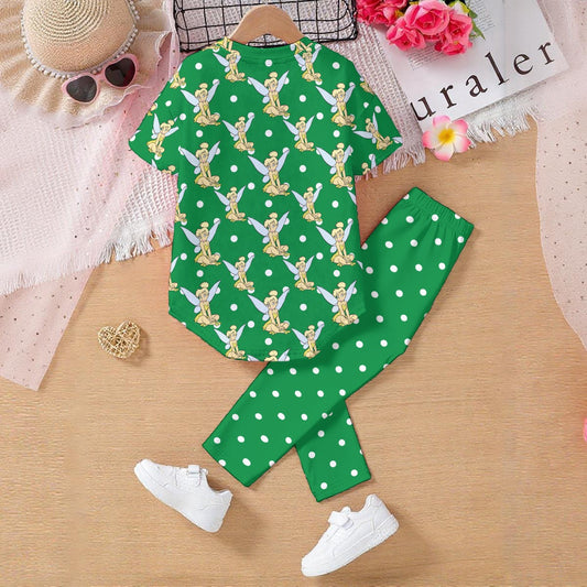 Green Tink & Green Dots Kids' Casual Top and Pants Set