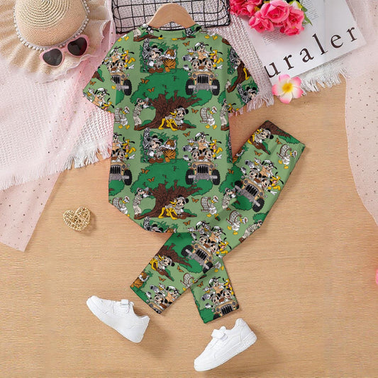 Green Safari Kids' Casual Top and Pants Set