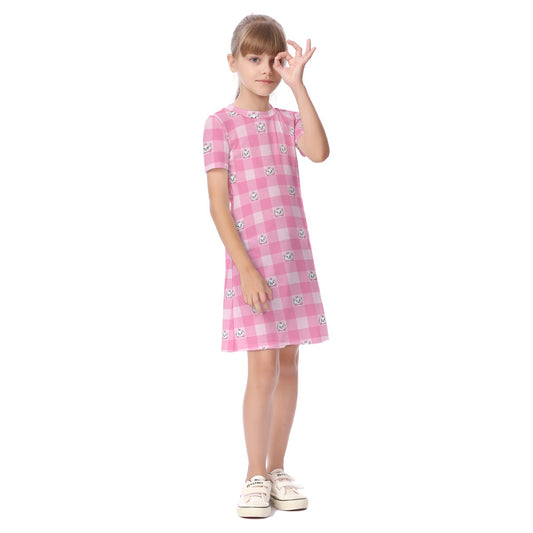 Marie Pink Gingham Kid's Short Sleeve Dress