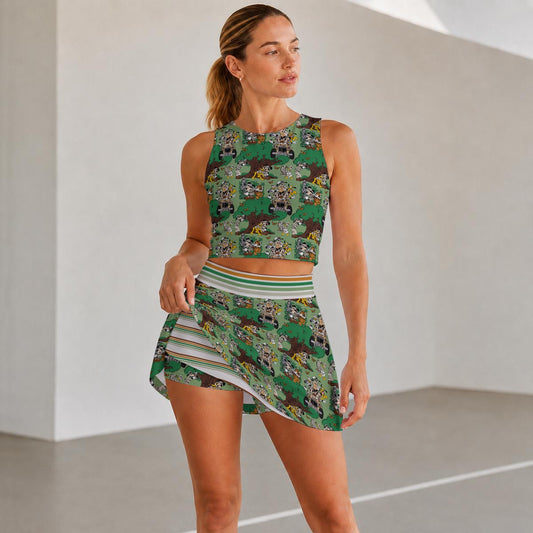 Green Safari & Stripe Women's Sports Tank & Skort Set