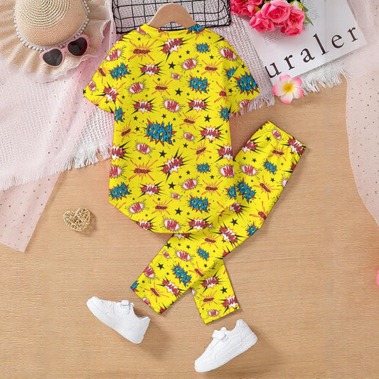 Yellow Superhero Kids' Casual Top and Pants Set
