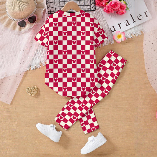 Crimson Checkered MM Kids' Casual Top and Pants Set