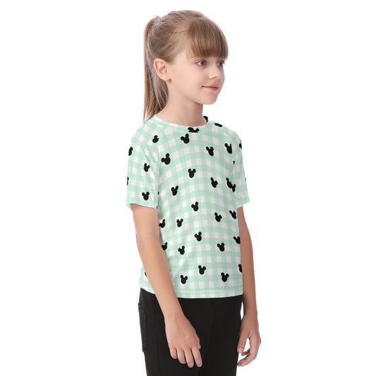 Green Gingham Kid's Raglan Sleeve T-shirt