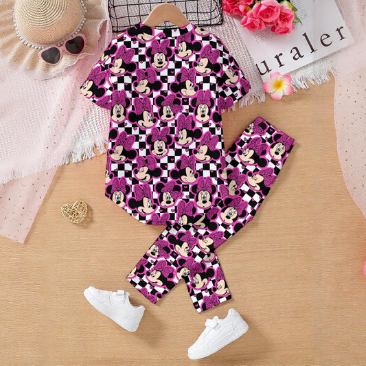 Hot Pink Leopard Minnie Kids' Casual Top and Pants Set