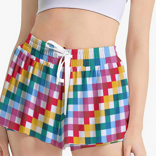Colorful Gingham Women's Sport Skorts With Pocket