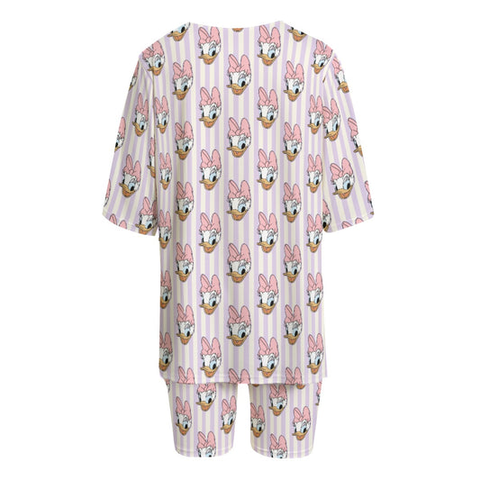 Daisy Stripe Women's T-shirt Set With Short Sleeve