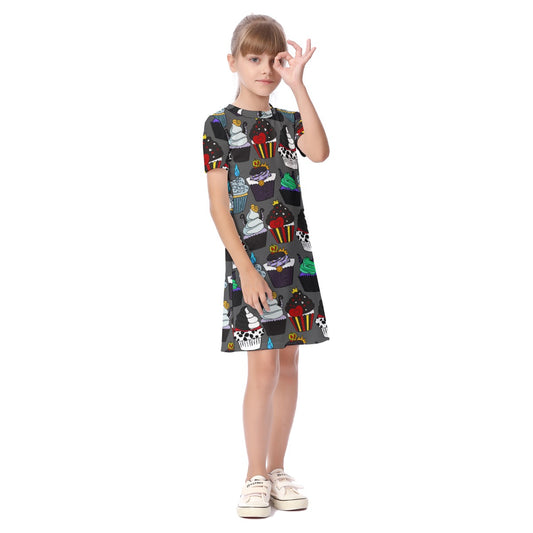 Gray Villain Cupakes Kid's Short Sleeve Dress