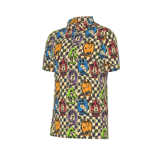 Not So Spooky Cameos [gray check] Men's Stretch Collar Polo Shirt