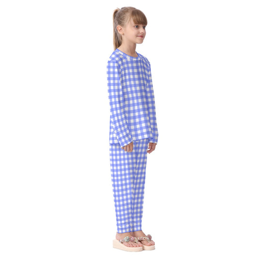 Bright Blue Gingham Print Kid's Pajamas Set
