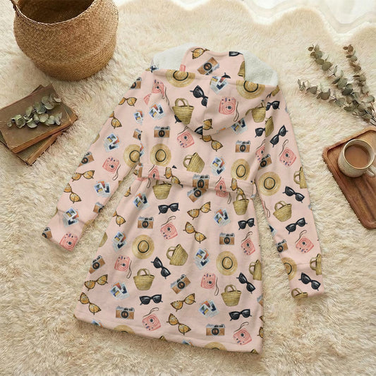 Vacay [pink] Unisex Flannel Hooded Robe With Eye Mask