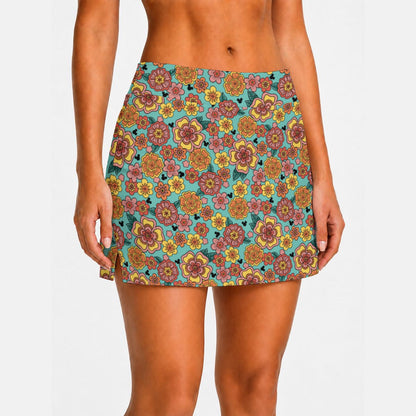 Fall Floral MM [aqua] Women's A-Line Skort