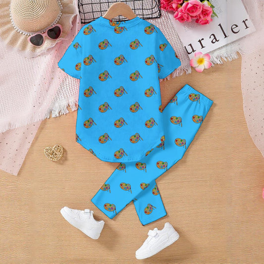 Blue Paint Palette Kids' Casual Top and Pants Set