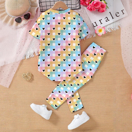 Colorful Gingham Kids' Casual Top and Pants Set