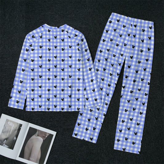 Bright Blue Gingham Women's Raglan Sleeve Pajamas