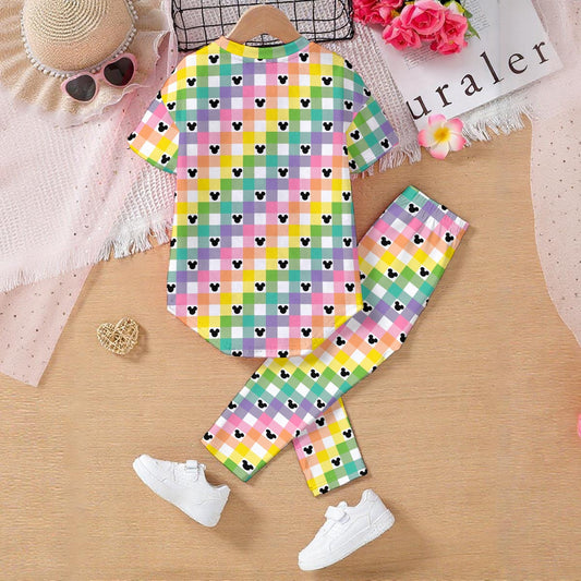 Bright Checkered MM Kids' Casual Top and Pants Set