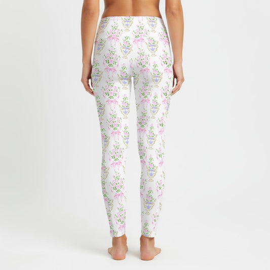 Simple Floral Women's High Waist Leggings With Side Pocket