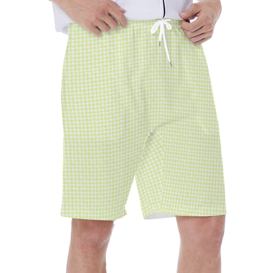 Grandmillenial Green Houndstooth Men‘s Beach Shorts With Lining