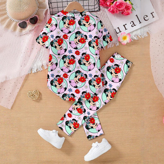 Floral Minnie Kids' Casual Top and Pants Set