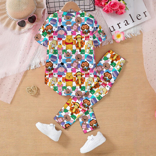 Colorful Checkered Winnie & Friends Kids' Casual Top and Pants Set