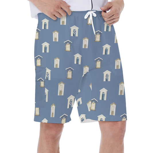 Dark Blue Beach Houses Men's Beach Shorts With Side Pocket
