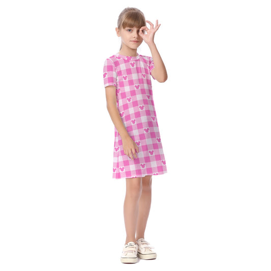 All Pink Gingham MM Kid's Short Sleeve Dress