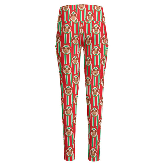 Christmas Cookie MM Stripe Women's High Waist Leggings With Side Pocket