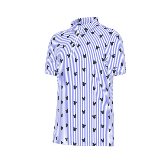 Bright Blue Stripe Men's Stretch Collar Polo Shirt