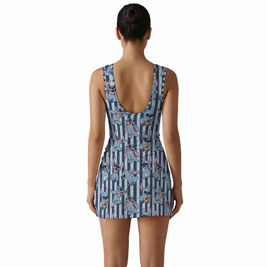 Striped Alien Women's Sleeveless Bodysuit Dress