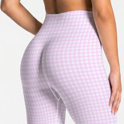 Bright Pink Small Gingham Women's Seamless High Waisted Butt-Lifting Leggings