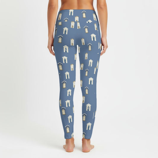 Dark Blue Beach Houses Women's High Waist Leggings With Side Pocket