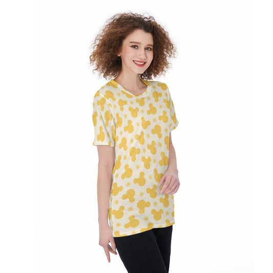 Yellow Floral Minnie Women's Round Neck T-Shirt