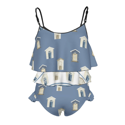 Dark Blue Beach Houses/Striped Beach Houses Kid's Swimsuit