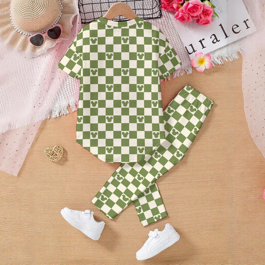 Sage Check Print Kids' Casual Top and Pants Set