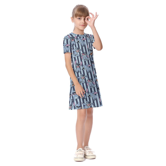 Striped Alien Kid's Short Sleeve Dress