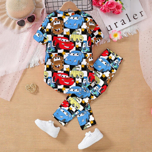 Checkered Cars Kids' Casual Top and Pants Set