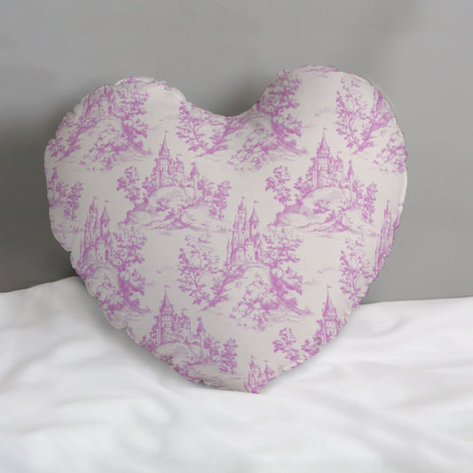 Hot Pink/Dark Blue Castle Toile Heart-shaped pillow