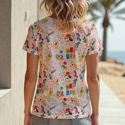 Pink Retro MM Carnival Women‘s V-neck T-Shirt