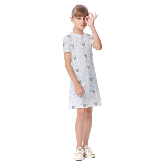 Blue Grandmillenial Kid's Short Sleeve Dress