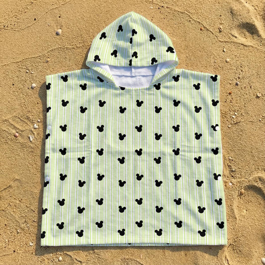 Green Stripe Kid's Hooded Towel Poncho