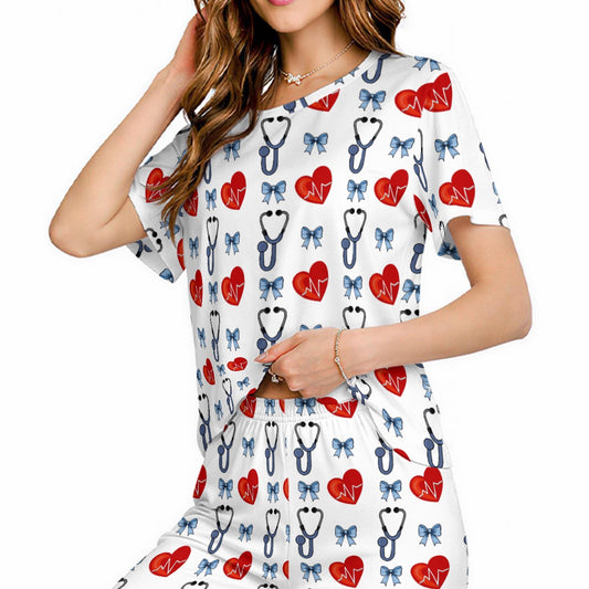 Hearts & Blue Bows Medical Women’s Loungewear Set