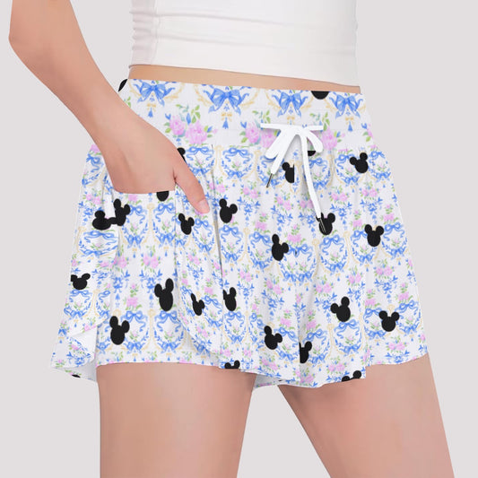 Bright Blue Bow Floral Girls' Sports Culottes