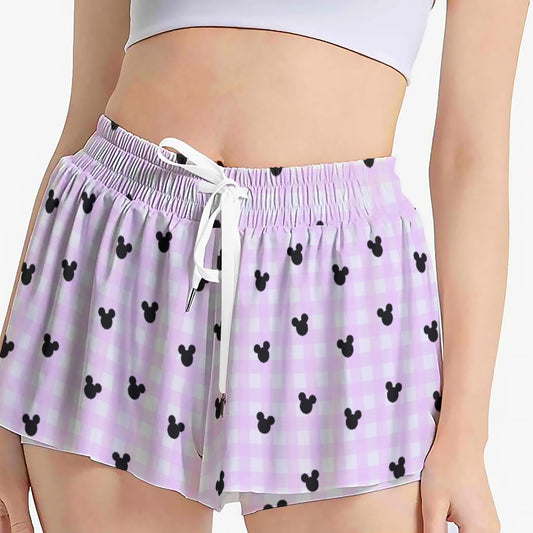 Bright Pink Gingham Women's Sport Skorts With Pocket