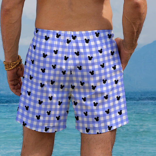 Bright Blue Gingham Men's Beach Shorts